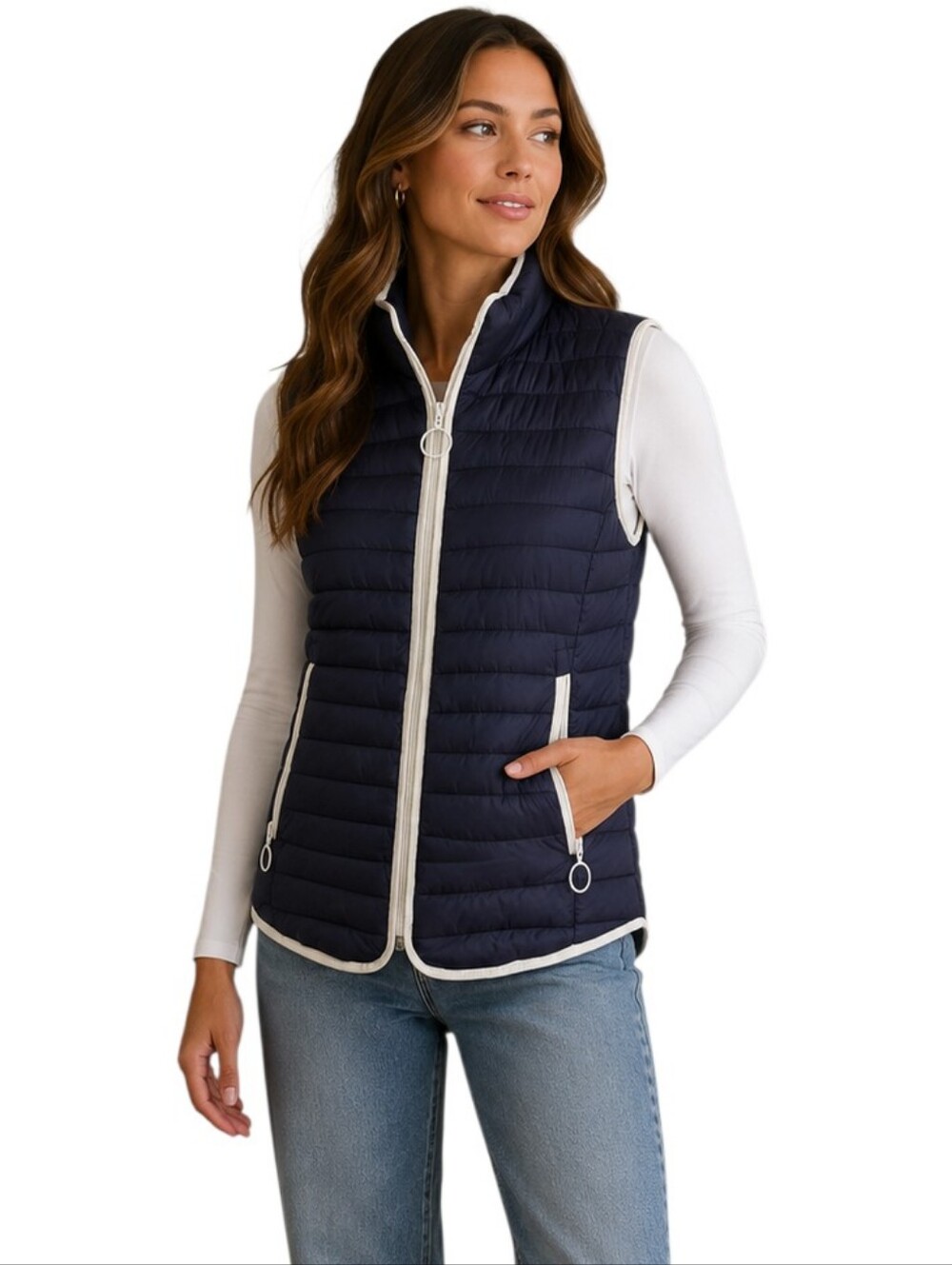 Orly Navy & White Lightweight Quilted Puffer Vest Women's XL Full Zip